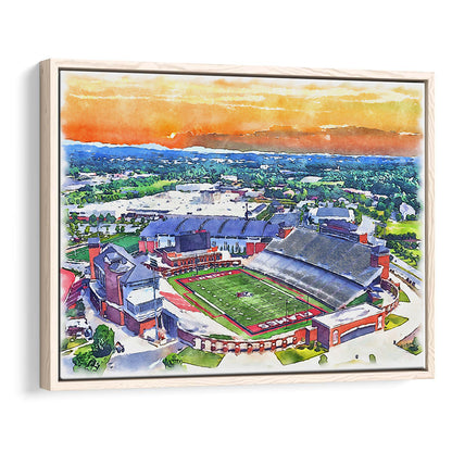 Liberty Flames, Williams Painting Stadium Watercolor, Sport Gift Art, Framed Canvas Print Wall Art
