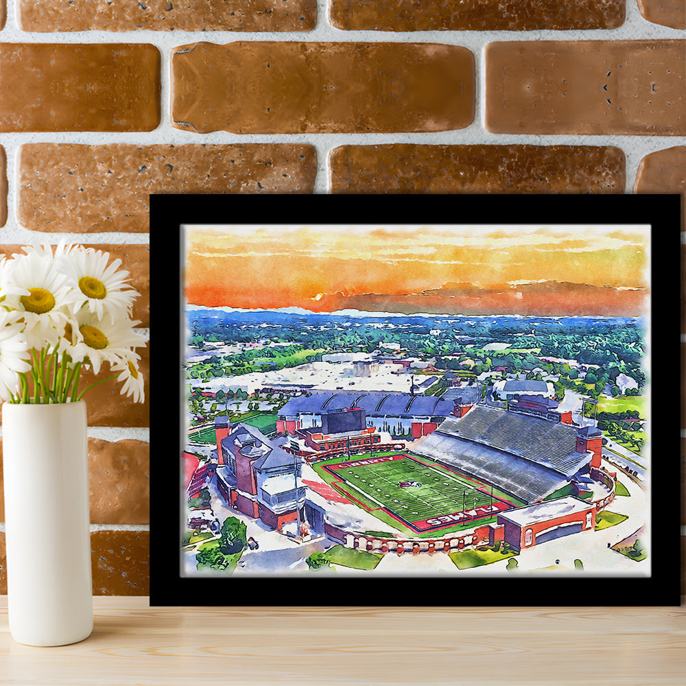 Liberty Flames, Williams Painting Stadium Watercolor, Sport Gift Art, Framed Art Print Wall Decor