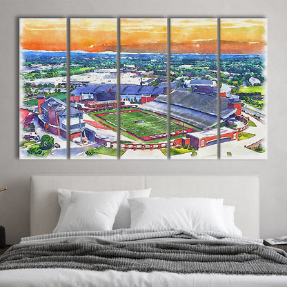 Liberty Flames, Williams Painting Stadium Watercolor, Sport Art, Extra Large Canvas Print Wall Art