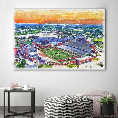 Liberty Flames, Williams Painting Stadium Watercolor, Sport Art, Gifts for him, Canvas Print Wall Art