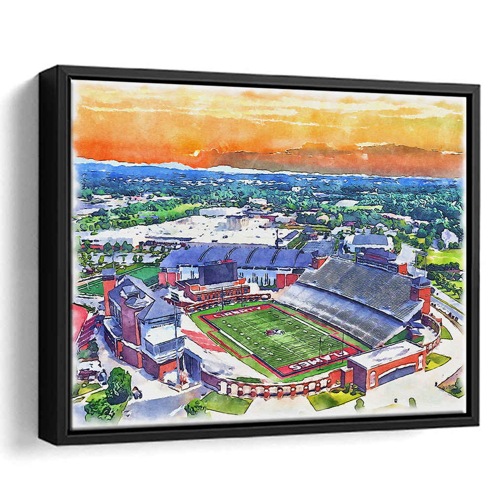 Liberty Flames, Williams Painting Stadium Watercolor, Sport Gift Art, Framed Canvas Print Wall Art