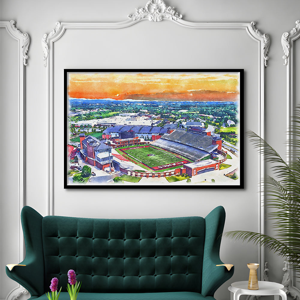 Liberty Flames, Williams Painting Stadium Watercolor, Sport Gift Art, Framed Art Print Wall Decor