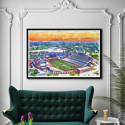 Liberty Flames, Williams Painting Stadium Watercolor, Sport Gift Art, Framed Art Print Wall Decor