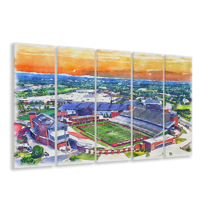 Liberty Flames, Williams Painting Stadium Watercolor, Sport Art, Extra Large Canvas Print Wall Art