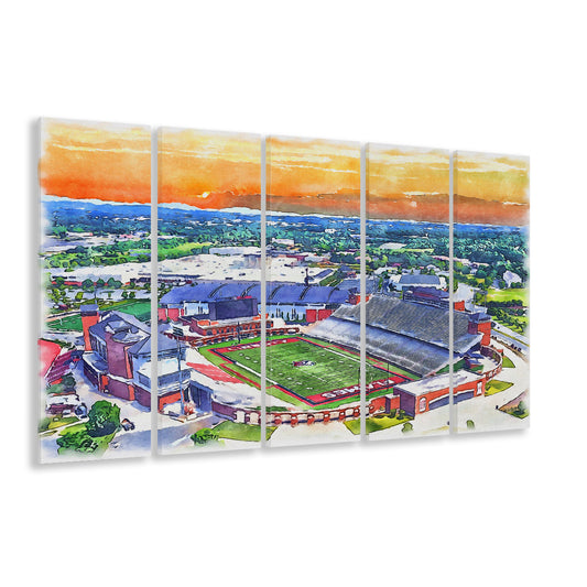 Liberty Flames, Williams Painting Stadium Watercolor, Sport Art, Extra Large Canvas Print Wall Art