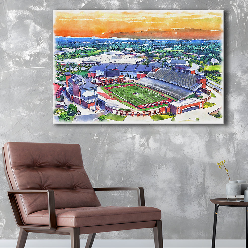 Liberty Flames, Williams Painting Stadium Watercolor, Sport Art, Gifts for him, Canvas Print Wall Art