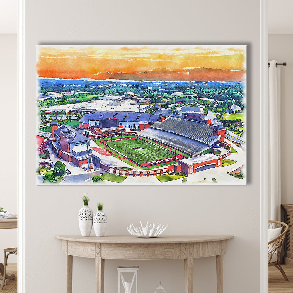 Liberty Flames, Williams Painting Stadium Watercolor, Sport Art, Gifts for him, Canvas Print Wall Art