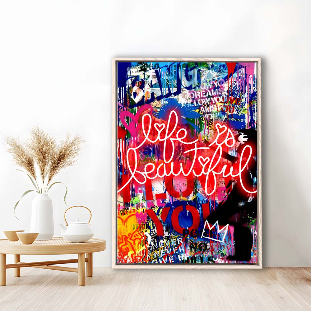 Life Is Beautiful Mixed Media, Framed Canvas Print, Floating Frame, Luxury Wall Art Decor
