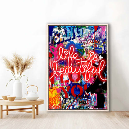 Life Is Beautiful Mixed Media, Framed Canvas Print, Floating Frame, Luxury Wall Art Decor