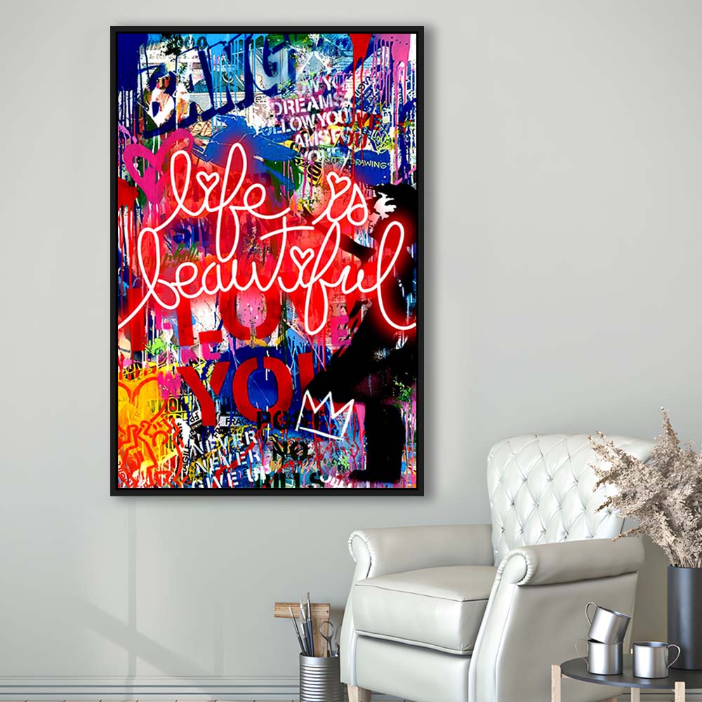 Life Is Beautiful Mixed Media, Framed Canvas Print, Floating Frame, Luxury Wall Art Decor