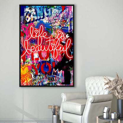 Life Is Beautiful Mixed Media, Framed Canvas Print, Floating Frame, Luxury Wall Art Decor