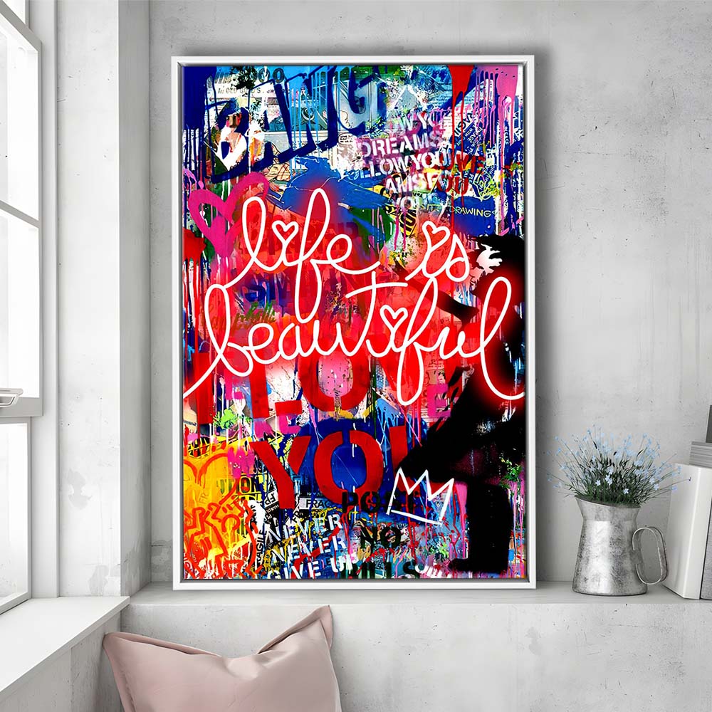 Life Is Beautiful Mixed Media, Framed Canvas Print, Floating Frame, Luxury Wall Art Decor