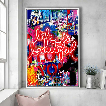 Life Is Beautiful Mixed Media, Framed Canvas Print, Floating Frame, Luxury Wall Art Decor