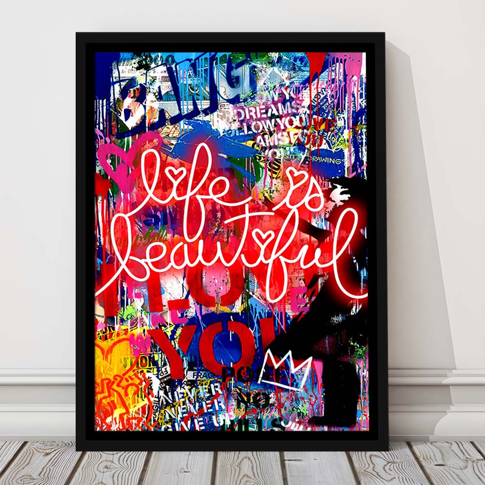 Life Is Beautiful Mixed Media, Framed Canvas Print, Floating Frame, Luxury Wall Art Decor