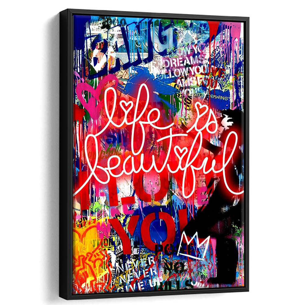 Life Is Beautiful Mixed Media, Framed Canvas Print, Floating Frame, Luxury Wall Art Decor