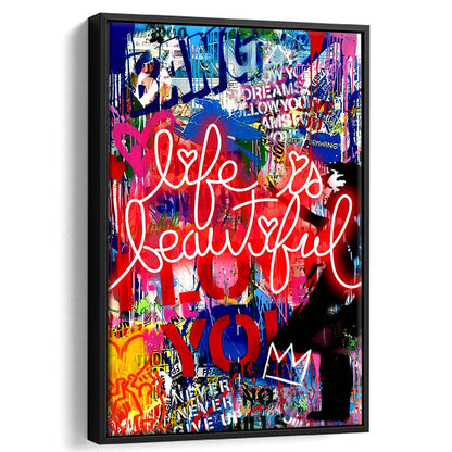 Life Is Beautiful Mixed Media, Framed Canvas Print, Floating Frame, Luxury Wall Art Decor