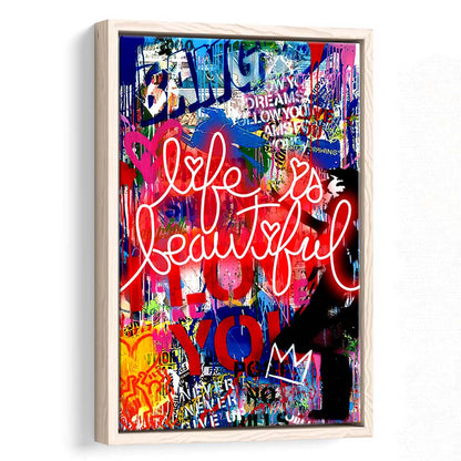 Life Is Beautiful Mixed Media, Framed Canvas Print, Floating Frame, Luxury Wall Art Decor