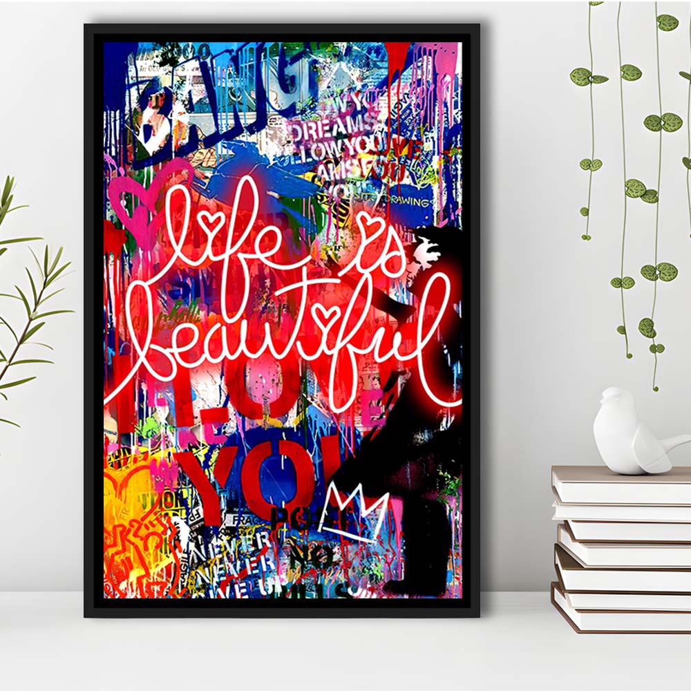 Life Is Beautiful Mixed Media, Framed Canvas Print, Floating Frame, Luxury Wall Art Decor