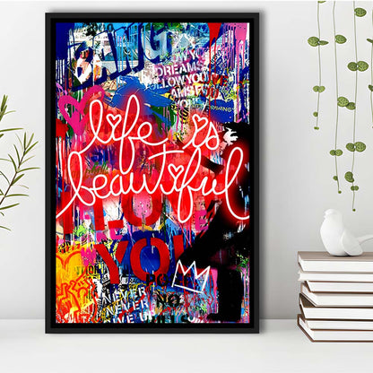 Life Is Beautiful Mixed Media, Framed Canvas Print, Floating Frame, Luxury Wall Art Decor