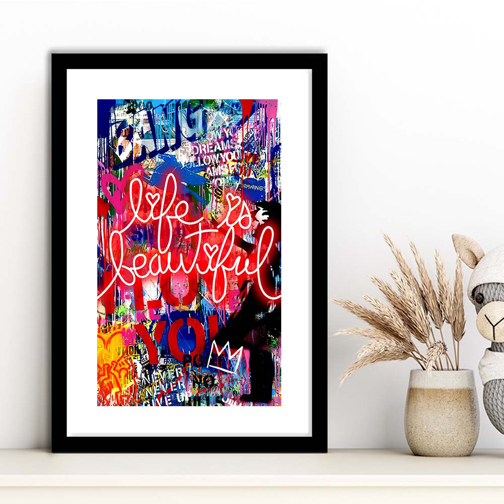 Life Is Beautiful Mixed Media, Framed Art Print, Luxury Pictures Framed, White Border