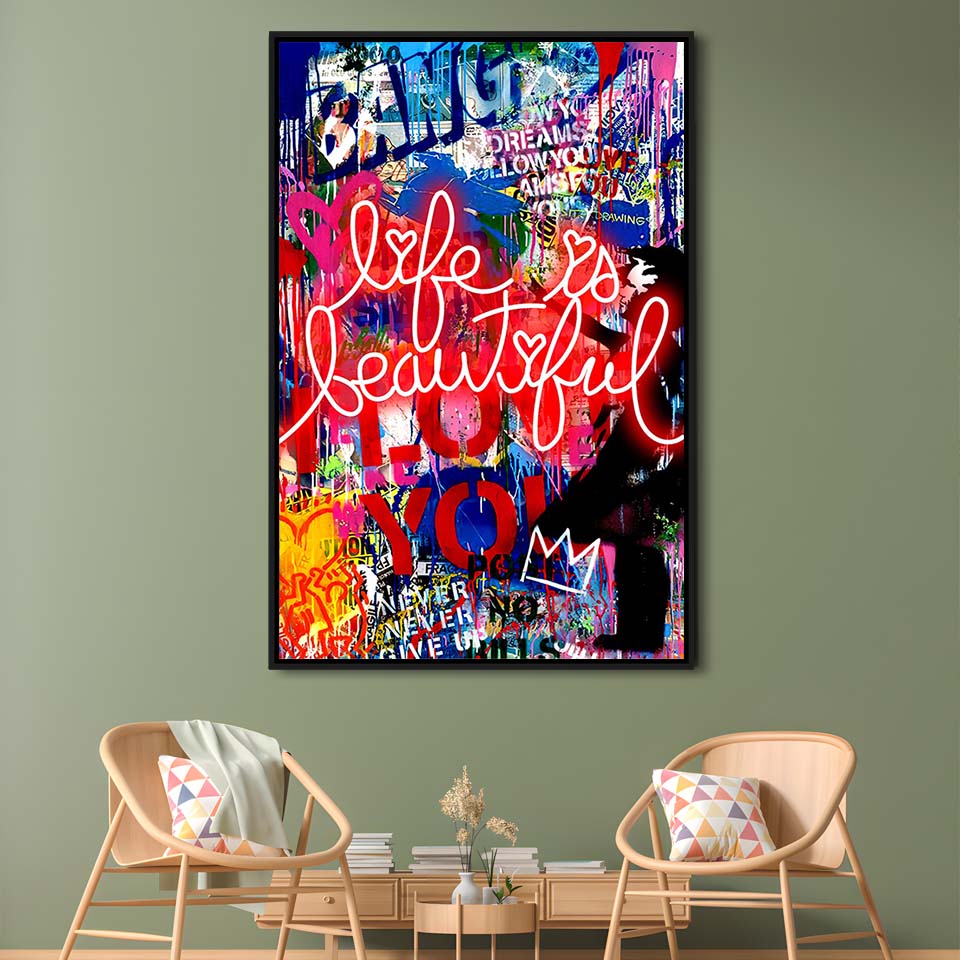 Life Is Beautiful Mixed Media, Framed Canvas Print, Floating Frame, Luxury Wall Art Decor