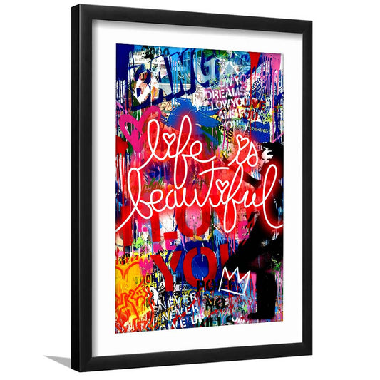 Life Is Beautiful Mixed Media, Framed Art Print, Luxury Pictures Framed, White Border