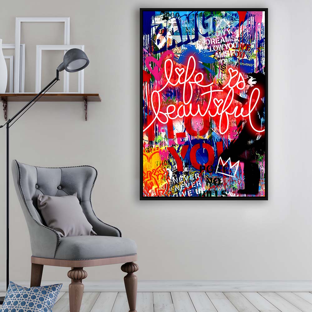 Life Is Beautiful Mixed Media, Framed Canvas Print, Floating Frame, Luxury Wall Art Decor