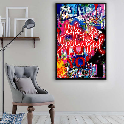 Life Is Beautiful Mixed Media, Framed Canvas Print, Floating Frame, Luxury Wall Art Decor