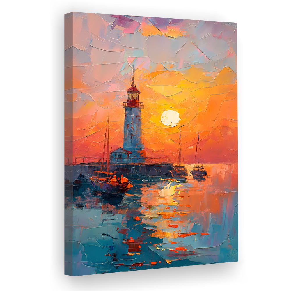 Lighthouse In The Sunset Painting, Canvas Art Print Decor, Painting Art, Canvas Prints Wall Art