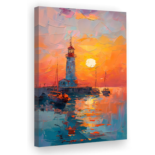 Lighthouse In The Sunset Painting, Canvas Art Print Decor, Painting Art, Canvas Prints Wall Art