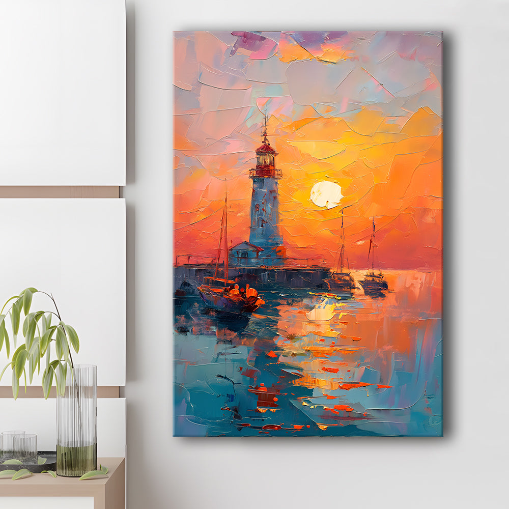 Lighthouse In The Sunset Painting, Canvas Art Print Decor, Painting Art, Canvas Prints Wall Art