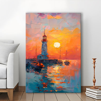 Lighthouse In The Sunset Painting, Canvas Art Print Decor, Painting Art, Canvas Prints Wall Art