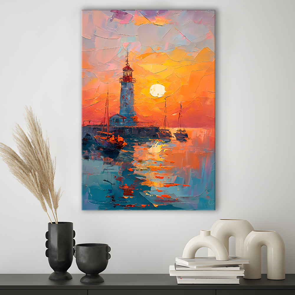 Lighthouse In The Sunset Painting, Canvas Art Print Decor, Painting Art, Canvas Prints Wall Art