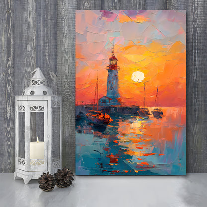 Lighthouse In The Sunset Painting, Canvas Art Print Decor, Painting Art, Canvas Prints Wall Art