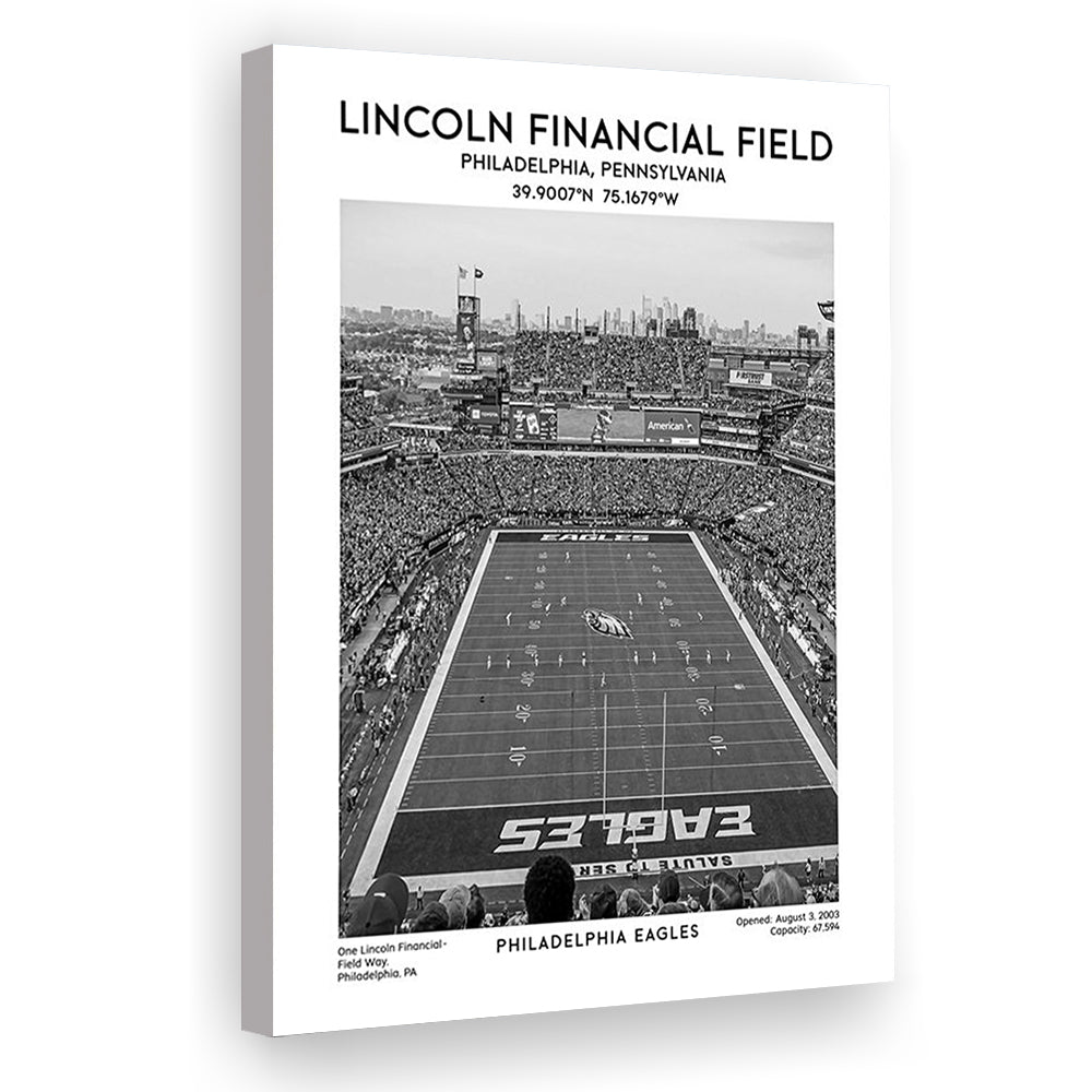 Lincoln Financial Field Stadium Black And White, Philadelphia Football Stadium Art, Canvas Prints Wall Art, Man Cave Decor