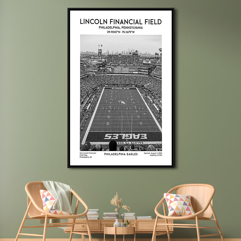 Lincoln Financial Field Stadium Black And White, Philadelphia Football Stadium Wall Art, Framed Canvas Prints Wall Art