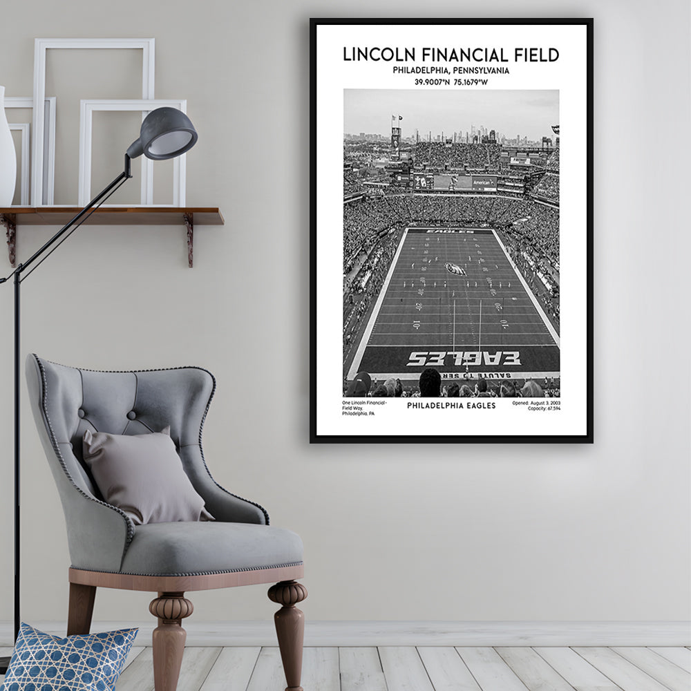 Lincoln Financial Field Stadium Black And White, Philadelphia Football Stadium Wall Art, Framed Canvas Prints Wall Art