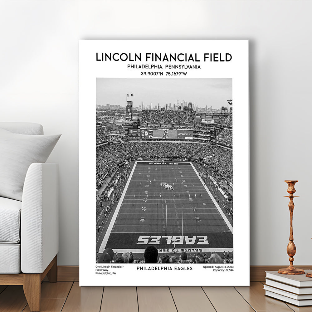 Lincoln Financial Field Stadium Black And White, Philadelphia Football Stadium Art, Canvas Prints Wall Art, Man Cave Decor