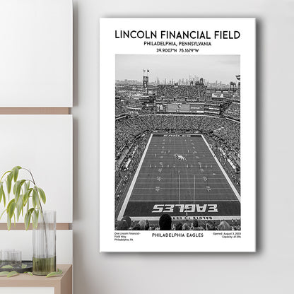 Lincoln Financial Field Stadium Black And White, Philadelphia Football Stadium Art, Canvas Prints Wall Art, Man Cave Decor