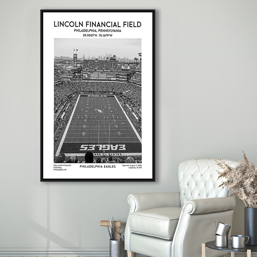 Lincoln Financial Field Stadium Black And White, Philadelphia Football Stadium Wall Art, Framed Canvas Prints Wall Art