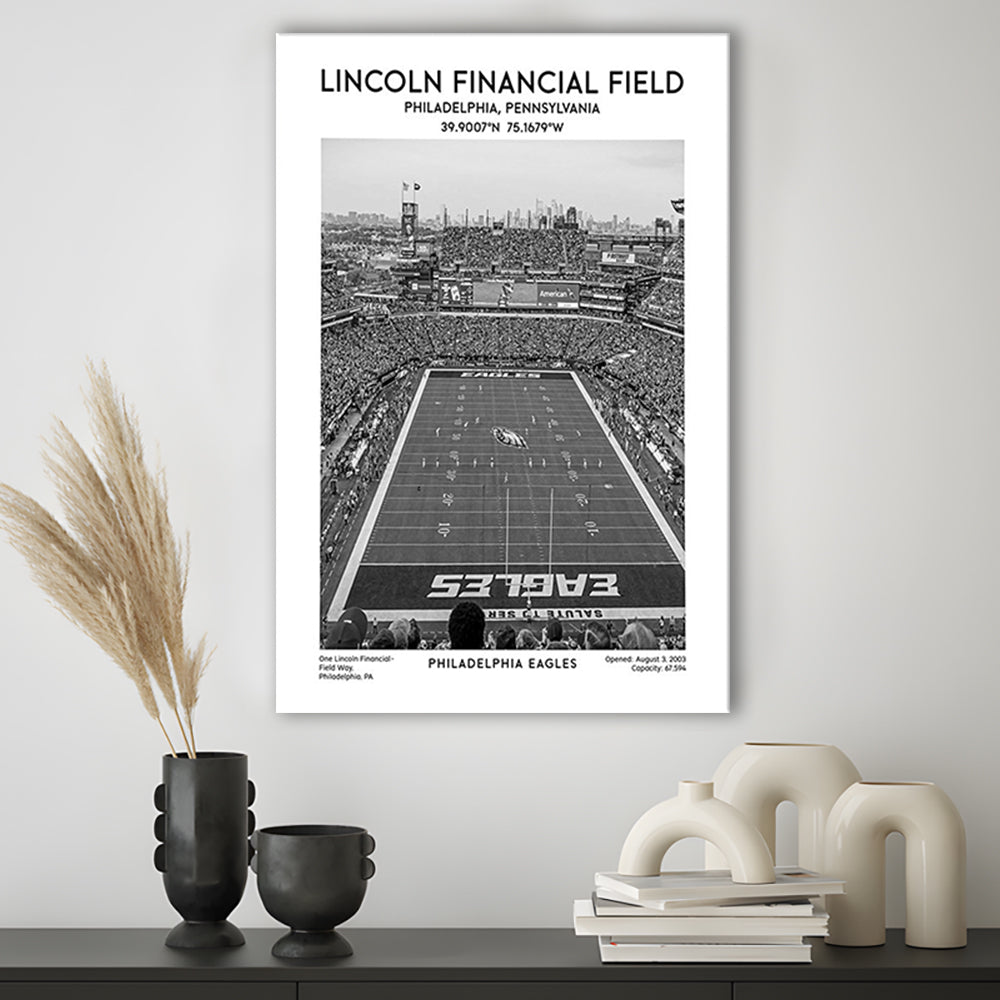 Lincoln Financial Field Stadium Black And White, Philadelphia Football Stadium Art, Canvas Prints Wall Art, Man Cave Decor