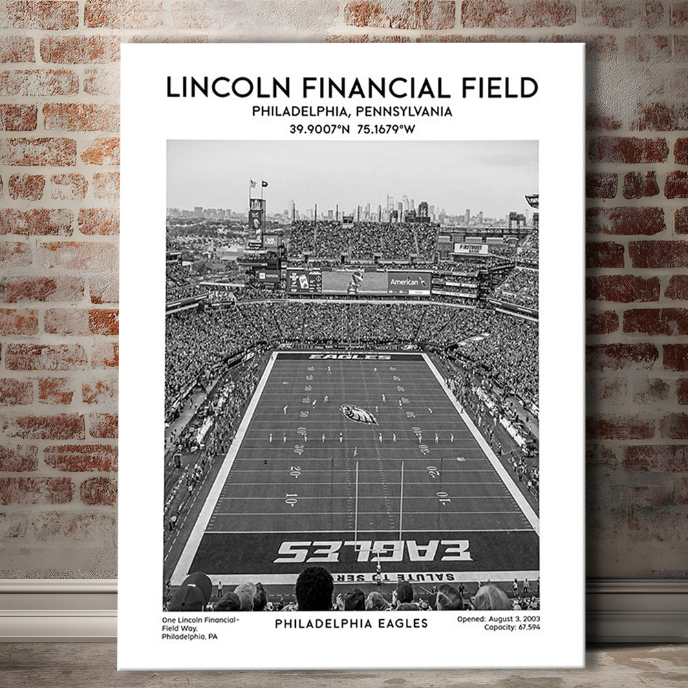 Lincoln Financial Field Stadium Black And White, Philadelphia Football Stadium Art, Canvas Prints Wall Art, Man Cave Decor