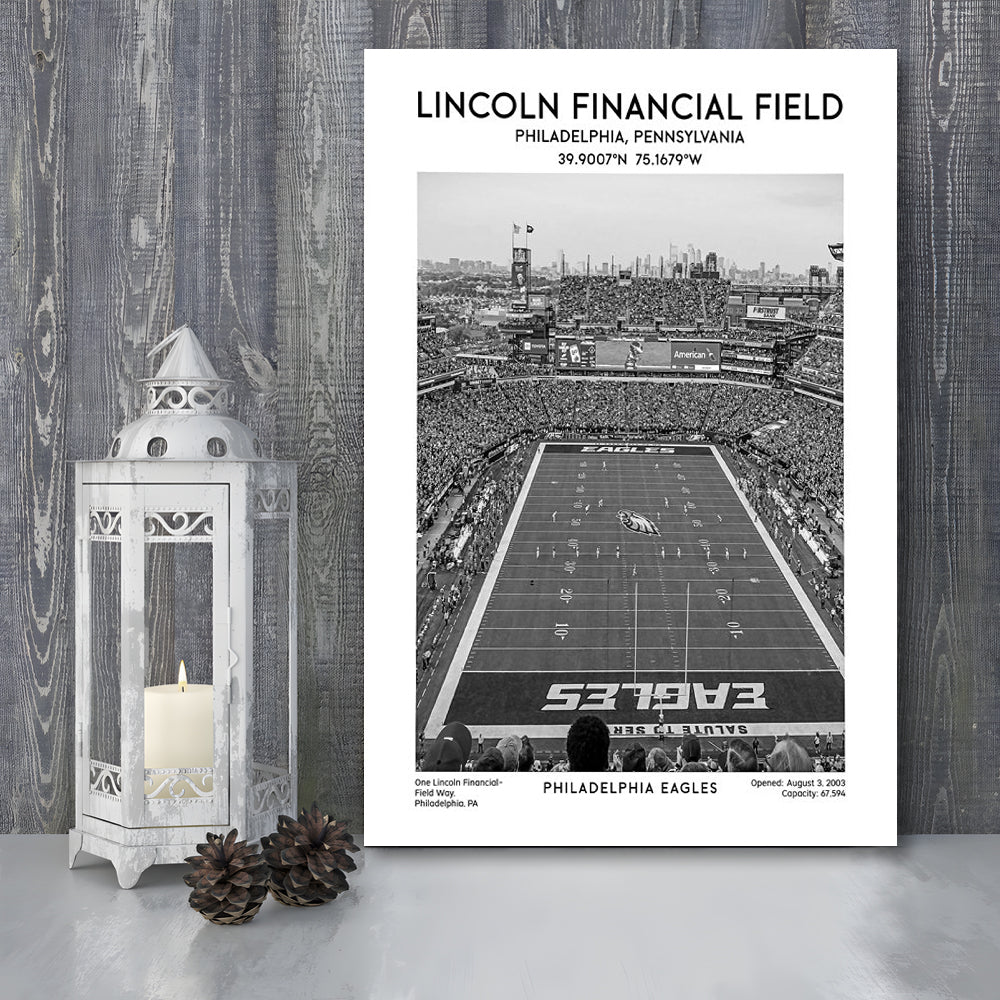 Lincoln Financial Field Stadium Black And White, Philadelphia Football Stadium Art, Canvas Prints Wall Art, Man Cave Decor