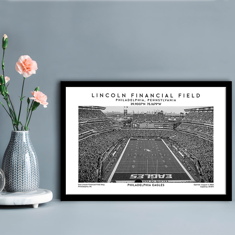 Lincoln Financial Field Stadium Black And White, Philadelphia Football Stadium Print, Framed Art Print Wall Decor