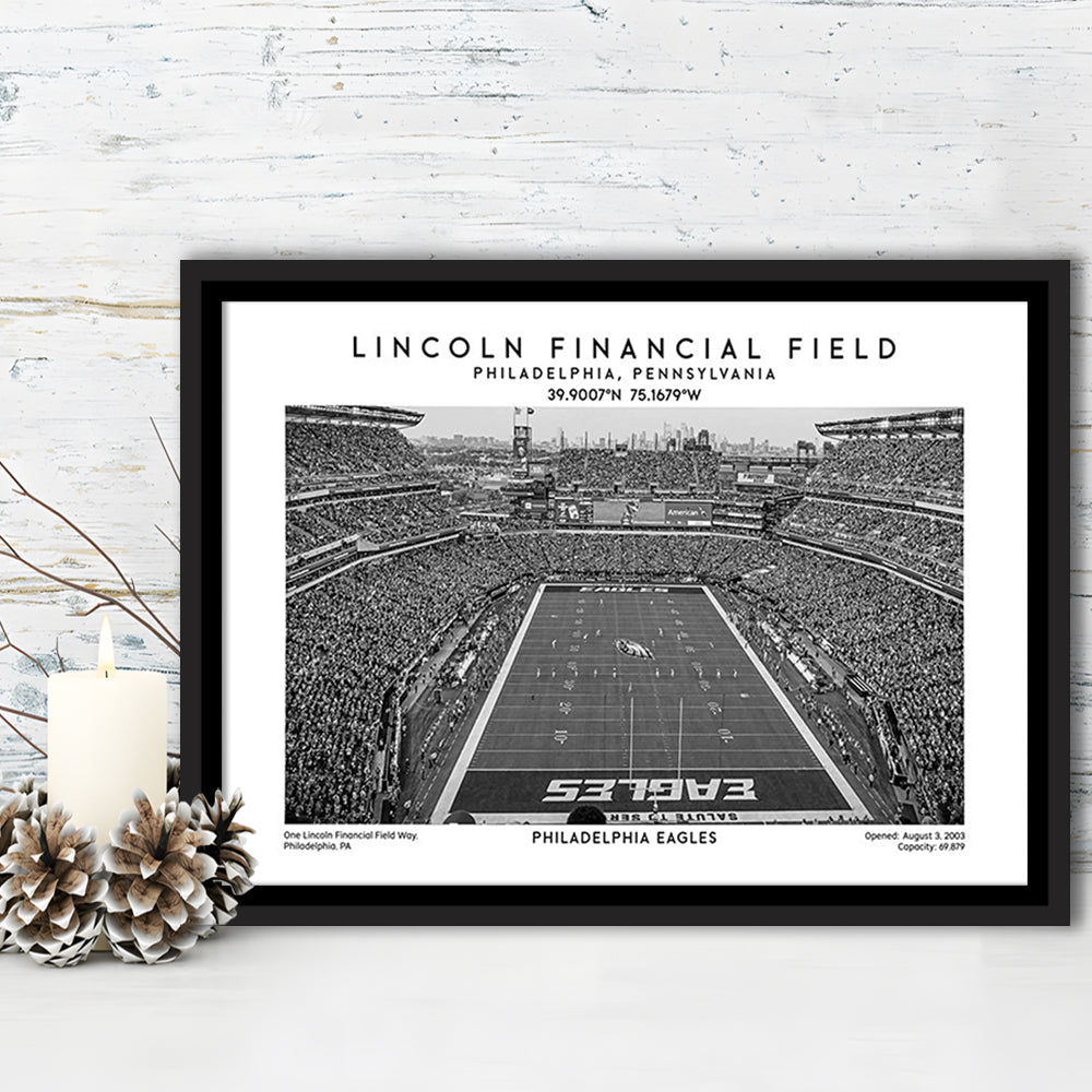 Lincoln Financial Field Stadium Black And White, Philadelphia Football Stadium Print, Framed Canvas Print Wall Art