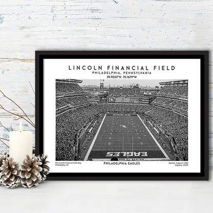 Lincoln Financial Field Stadium Black And White, Philadelphia Football Stadium Print, Framed Canvas Print Wall Art