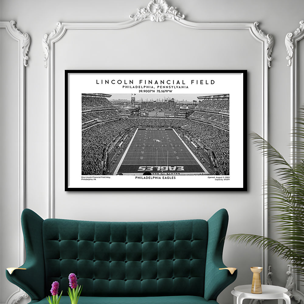 Lincoln Financial Field Stadium Black And White, Philadelphia Football Stadium Print, Framed Art Print Wall Decor
