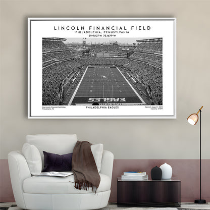 Lincoln Financial Field Stadium Black And White, Philadelphia Football Stadium Print, Framed Canvas Print Wall Art