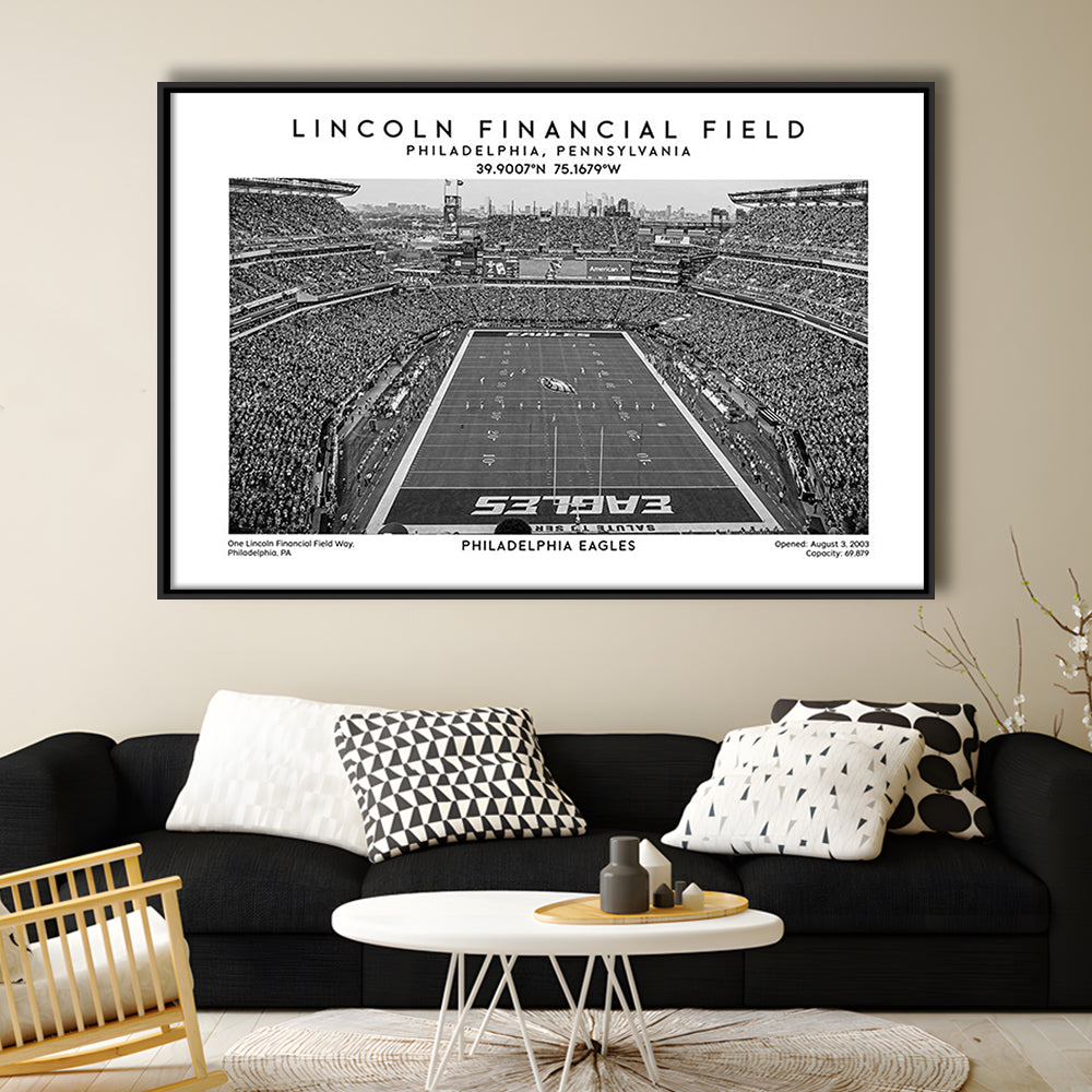 Lincoln Financial Field Stadium Black And White, Philadelphia Football Stadium Print, Framed Canvas Print Wall Art