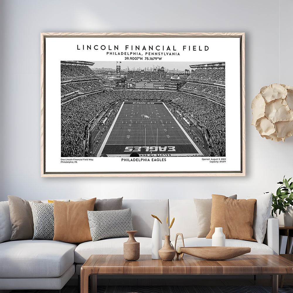 Lincoln Financial Field Stadium Black And White, Philadelphia Football Stadium Print, Framed Canvas Print Wall Art